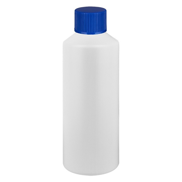 PET cilinderfles 100ml wit met schroefsluiting blauw