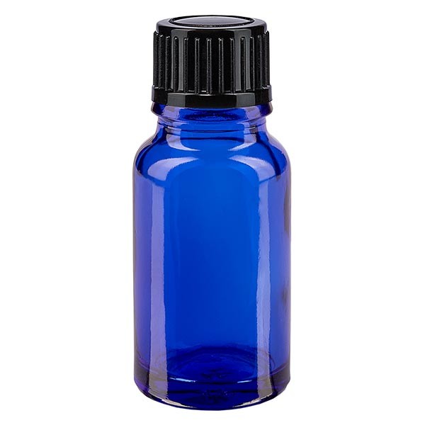 Flacon pharma. bleu 10 ml bouch. à vis noir st