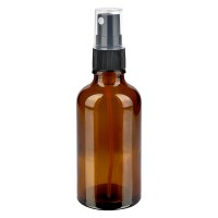 Bruin glazen flessen 50ml met zwart pompverstuiver  Bruin glazen flessen 50ml met zwart pompverstuiver