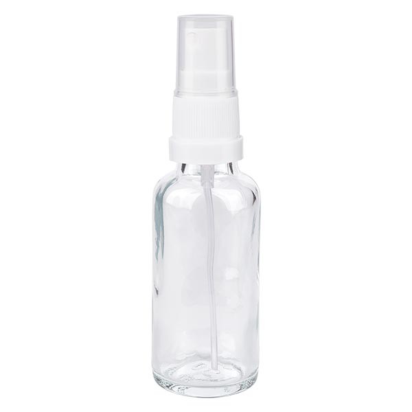 Helder glazen flessen 30ml met wit pompverstuiver