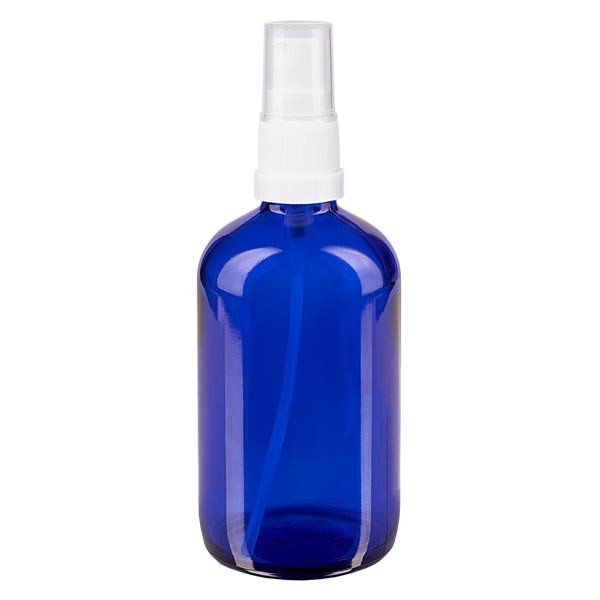Blauwe glazen flessen 100ml met wit pompverstuiver