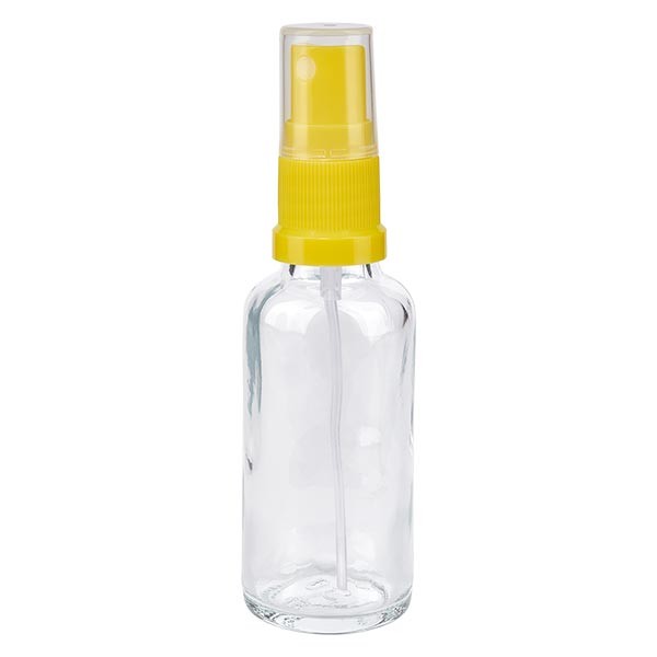Helder glazen flessen 30ml met geel pompverstuiver