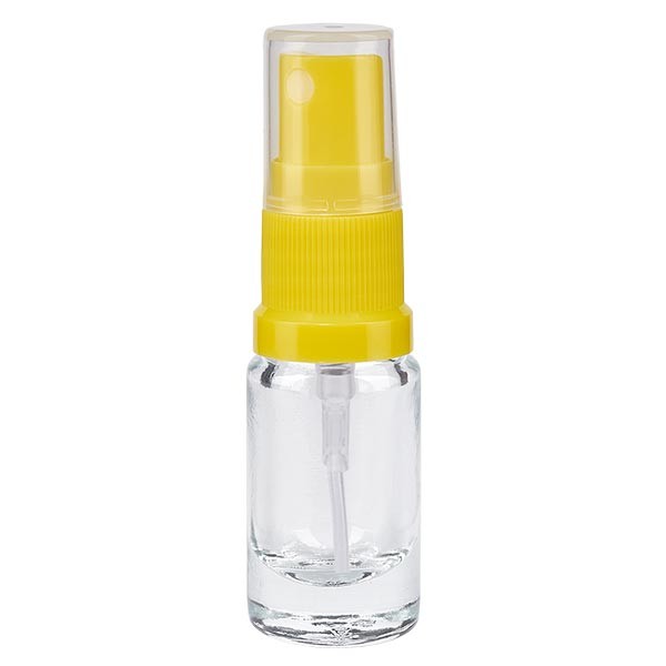 Helder glazen flessen 5ml met geel pompverstuiver