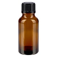 Bruine glazen fles 20ml met zwart druppelsluiting 1mm St Bruine glazen fles 20ml met zwart druppelsluiting 1mm St