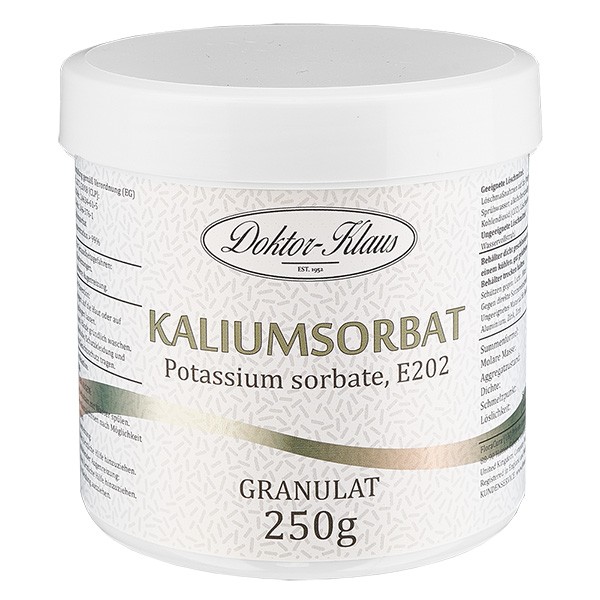 250 g kaliumsorbaat, in pot met witte schroefdop.