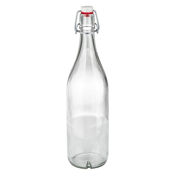 Glazen fles van 1000 ml + porseleinen slingerdop UN...