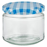 Verre rond 330ml + couvercle BasicSeal bleu/blanc UNiTWiST Verre rond 330ml + couvercle BasicSeal bleu/blanc UNiTWiST