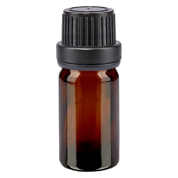 Flacon pharma. ambre 5 ml bouch. compte-g. prem. 2 mm noir inviol.