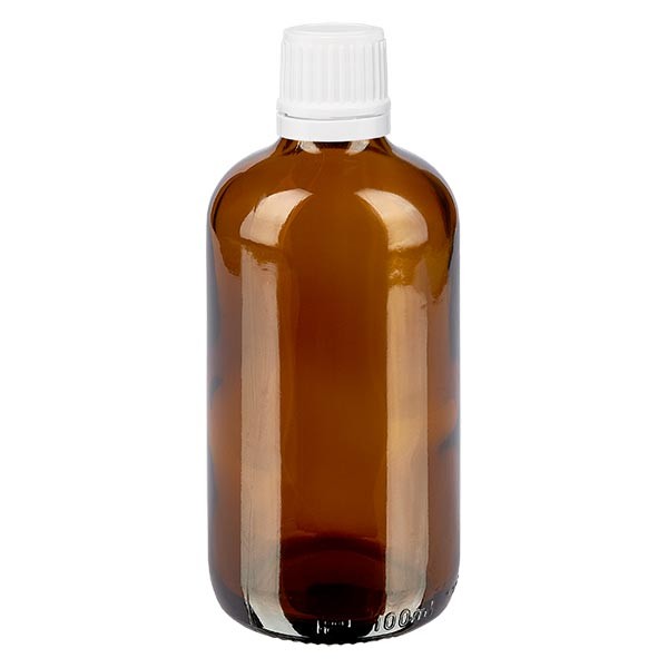 Flacon pharma. ambre 100 ml bouch. à vis blanc inviolable