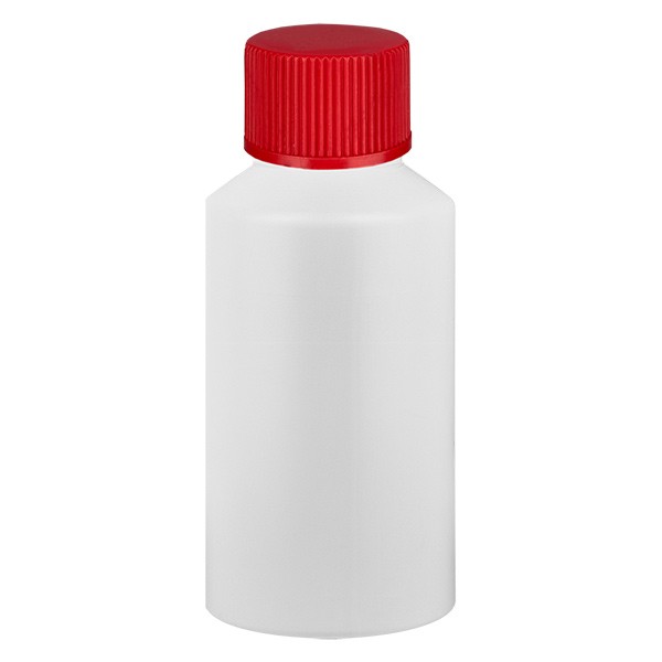 PET cilinderfles 50ml wit met schroefsluiting rood
