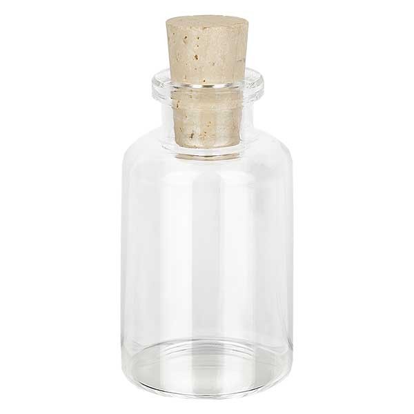 Injectiefles helder glas 30ml met kurk 11/14mm