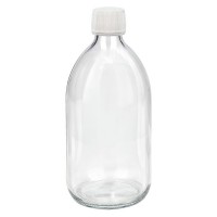 500ml Euro-medicijnfles helder met witte schroefsluiting VR 500ml Euro-medicijnfles helder met witte schroefsluiting VR