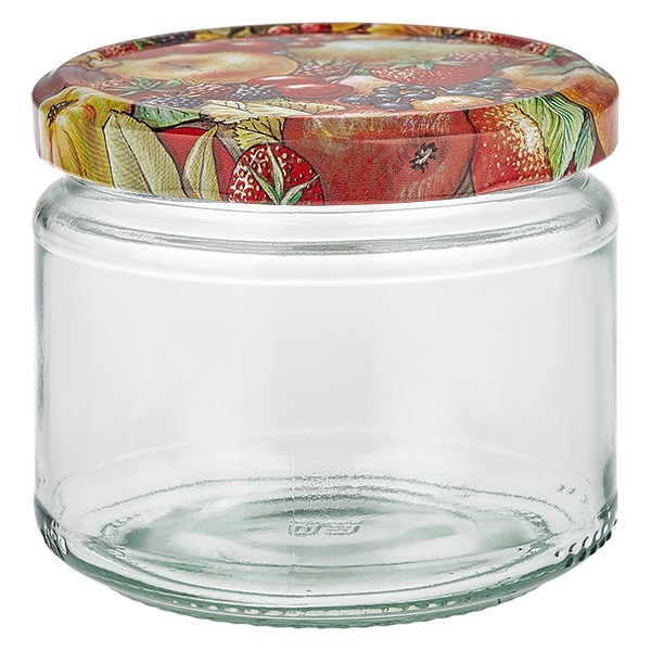 Verre rond 330ml + couvercle BasicSeal décor fruits UNiTWiST