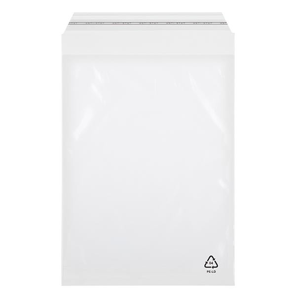 100 sachets adhésifs 250x350 mm avec rabat de 50 mm coupé en biais, épaisseur : 70 μm