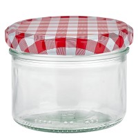 Verre cylindrique 230ml + couvercle BasicSeal rouge/blanc UN Verre cylindrique 230ml + couvercle BasicSeal rouge/blanc UN