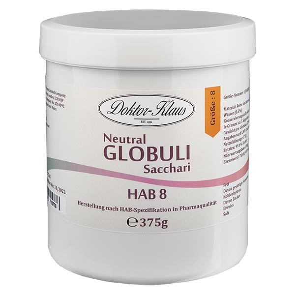 375 g Neutral globuli HAB8, Doktor-Klaus, van 100% zuivere sacharose, in pot met garantiesluiting (OV)