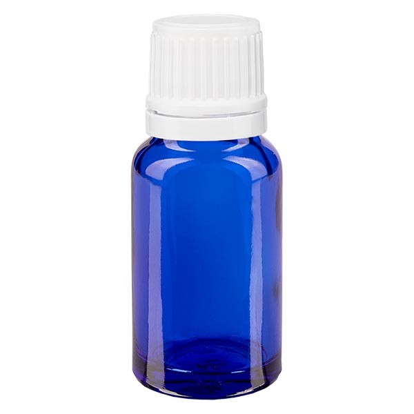 Blauwe glazen flessen 10ml met wit sluiting OV