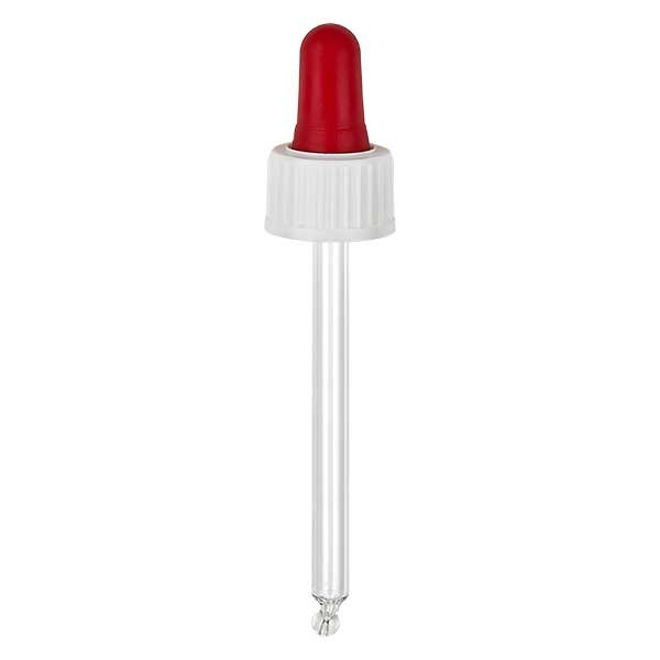 Glazen druppelpipet wit/rood 18 mm PL78 garantiesluiting St
