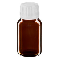 30ml Euro-medicijnfles bruin met witte schroefsluiting VR 30ml Euro-medicijnfles bruin met witte schroefsluiting VR