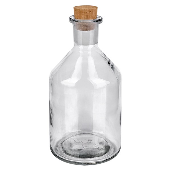 100 ml fles met schuine schouders nauwe hals helder glas incl. kurk