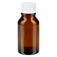 Bruine glazen fles 15ml met wit druppelsluiting 0.8mm St Bruine glazen fles 15ml met wit druppelsluiting 0.8mm St