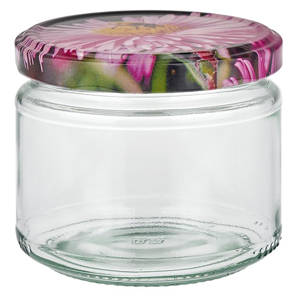 330ml verre rond + couvercle BasicSeal décor fleurs UNiTWiST