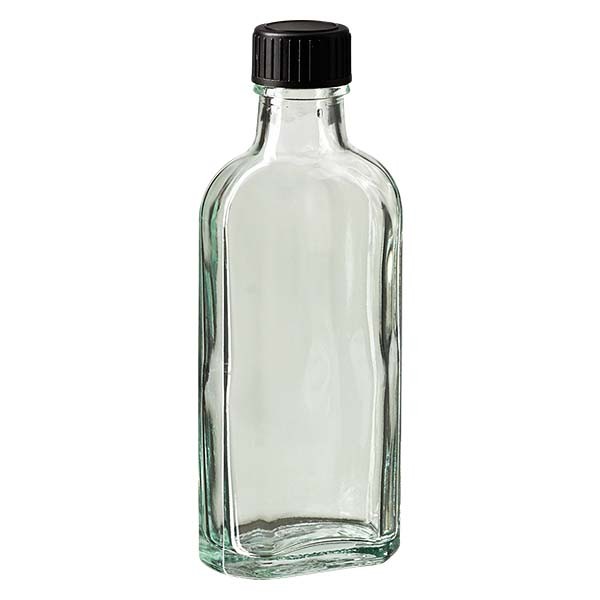 100 ml witte meplatfles met DIN 22 monding, inclusief schroefsluiting DIN 22 zwart van EPE