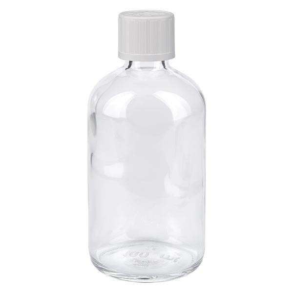 Helder glazen flessen 100ml met wit druppelsluiting kinderslot St