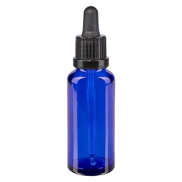 Pipetfles blauw 30ml, pipet zwart/zwart VR