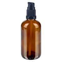 Bruine glazen flessen 100ml met zwart pompsluiting Bruine glazen flessen 100ml met zwart pompsluiting
