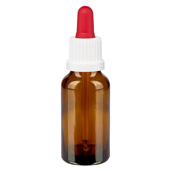 Flacon brun 20 ml + pipette rouge et blanche à système d&#039;inviolabilité