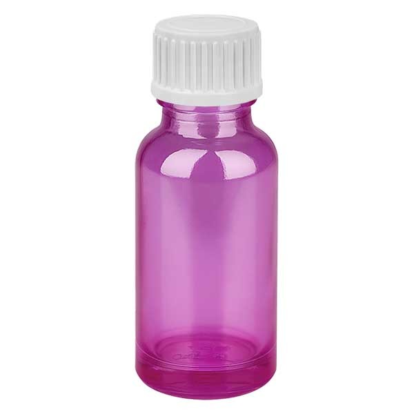 Flacon de 20 ml (globules) avec bouchon standard PurpleLineUT18/20 et anneau verseur blanc de 3 mm