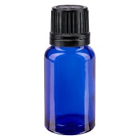 Blauwe glazen flessen 10ml met zwart sluiting OV gietring Blauwe glazen flessen 10ml met zwart sluiting OV gietring
