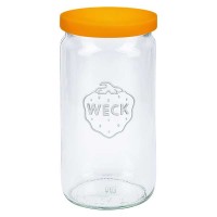 WECK-cilinderglas 340ml met oranje siliconenhoes WECK-cilinderglas 340ml met oranje siliconenhoes