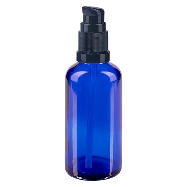 Blauwe glazen flessen 50ml met zwart pompsluiting