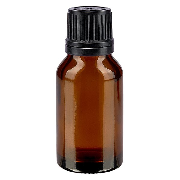 Flacon pharma. ambre 30 ml bouch. à vis noir bague anti-g. inviolable