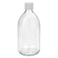 500ml Euro-medicijnfles helder met witte gegroefde schroefsluiting VR 500ml Euro-medicijnfles helder met witte gegroefde schroefsluiting VR