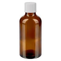 Bruine glazen fles 50ml met wit schroefsluiting kinderslot St Bruine glazen fles 50ml met wit schroefsluiting kinderslot St