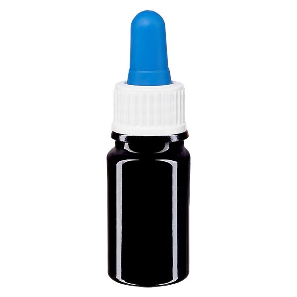 Apothekersfles violet glas 5 ml pipetfles wit/blauw, Standaard