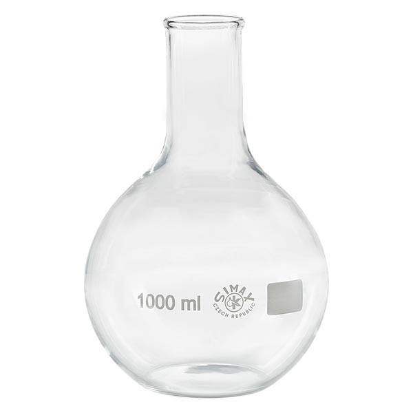 Platbodem kolf 1000ml nauwe hals borosilicaat met afgeronde rand