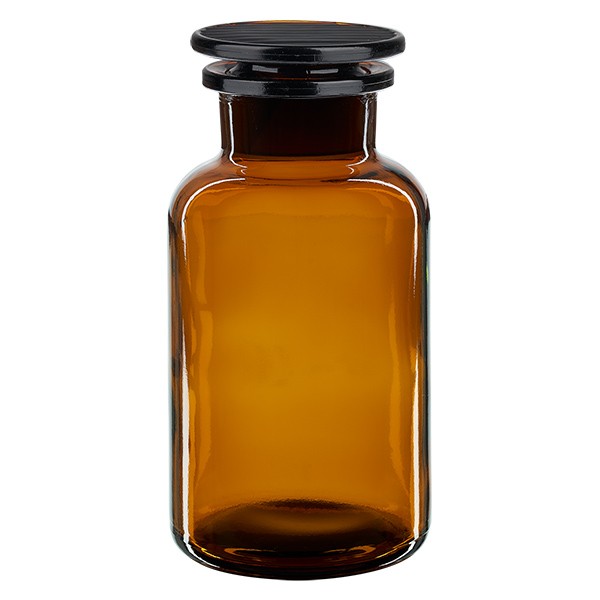 Apothekersfles 500 ml wijde hals bruin glas incl. glazen stop