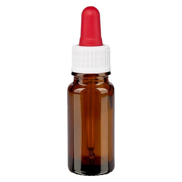 Flacon brun 10 ml + pipette rouge et blanche standard