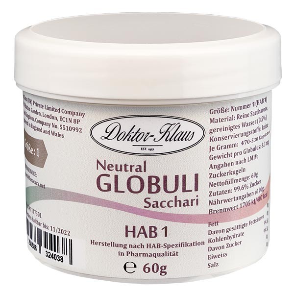 60 g Neutral globuli HAB1 van 100% zuivere sacharose
