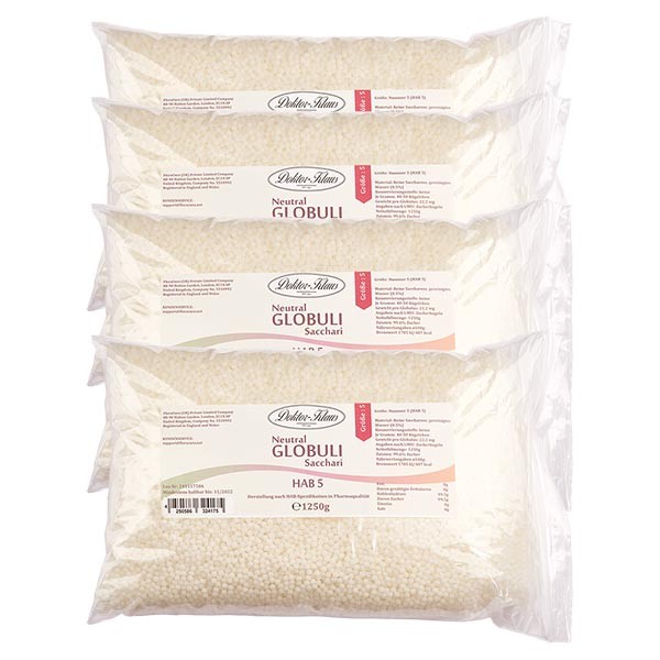 Offre spéciale : 5kg globules neutres HAB5, 100 % pure saccharose (4 x 1,25 kg)