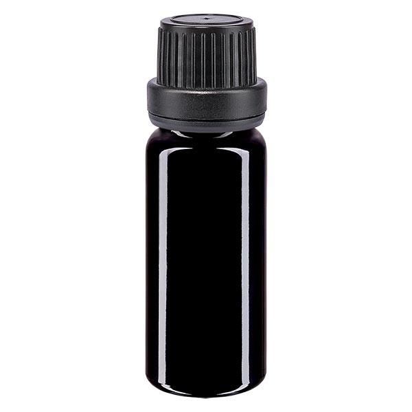 Flacon pharma. violet 10 ml bouch. à vis noir étanche inviol.