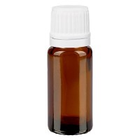 Bruine glazen fles 10ml met wit druppelsluiting 1.2mm VR Bruine glazen fles 10ml met wit druppelsluiting 1.2mm VR