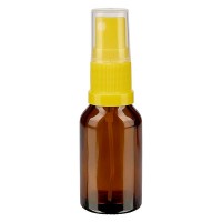 Bruin glazen flessen 30ml met geel pompverstuiver Bruin glazen flessen 30ml met geel pompverstuiver