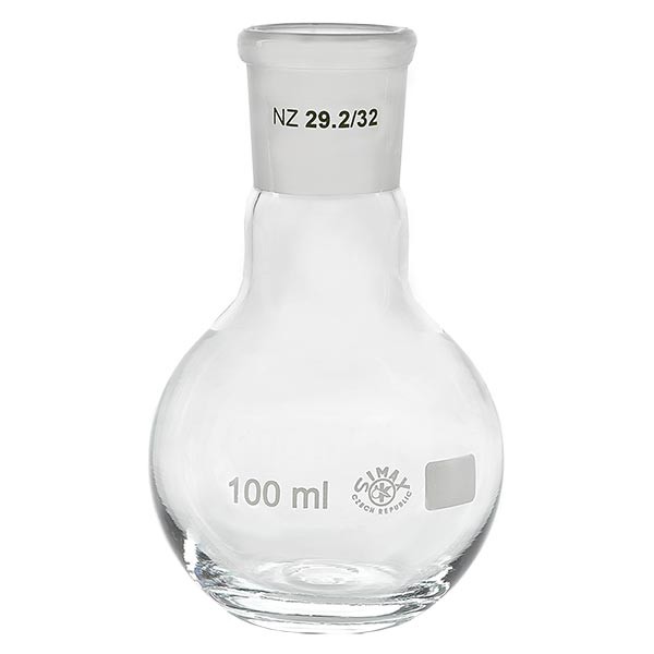 Platbodem kolf 100ml wijde hals borosilicaat met slijpstuk 29/32