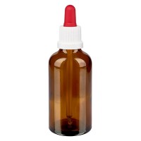 Pipetfles bruin 50ml, pipet wit/rood VR Pipetfles bruin 50ml, pipet wit/rood VR