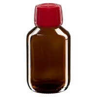 100ml Euro-medicijnfles bruin met rode schroefsluiting VR 100ml Euro-medicijnfles bruin met rode schroefsluiting VR